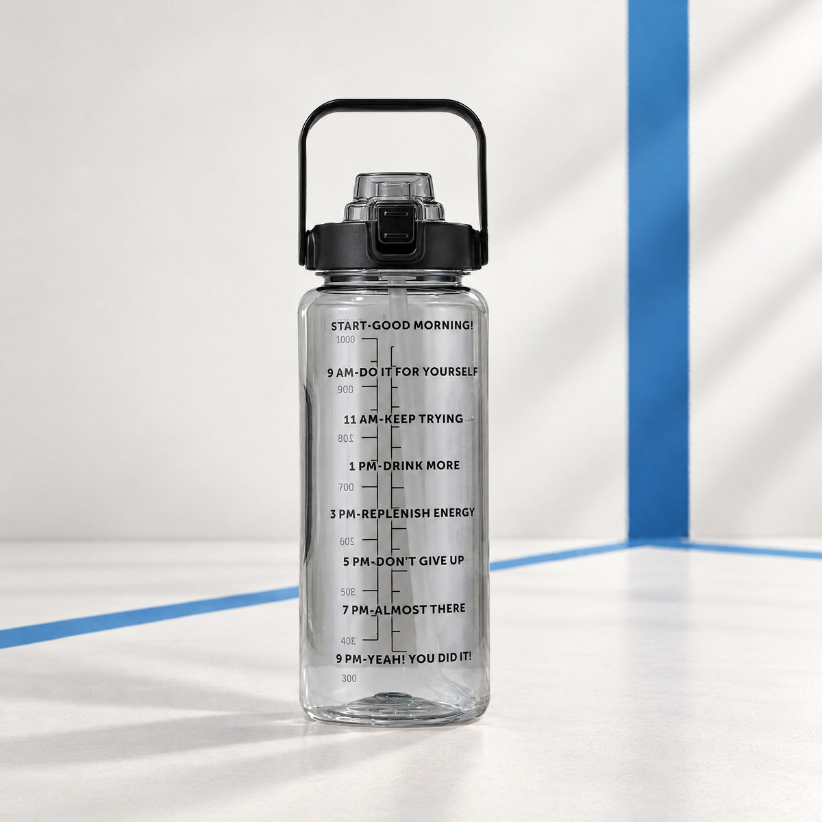 2L Motivational Water Bottle with Straw and Time Markings