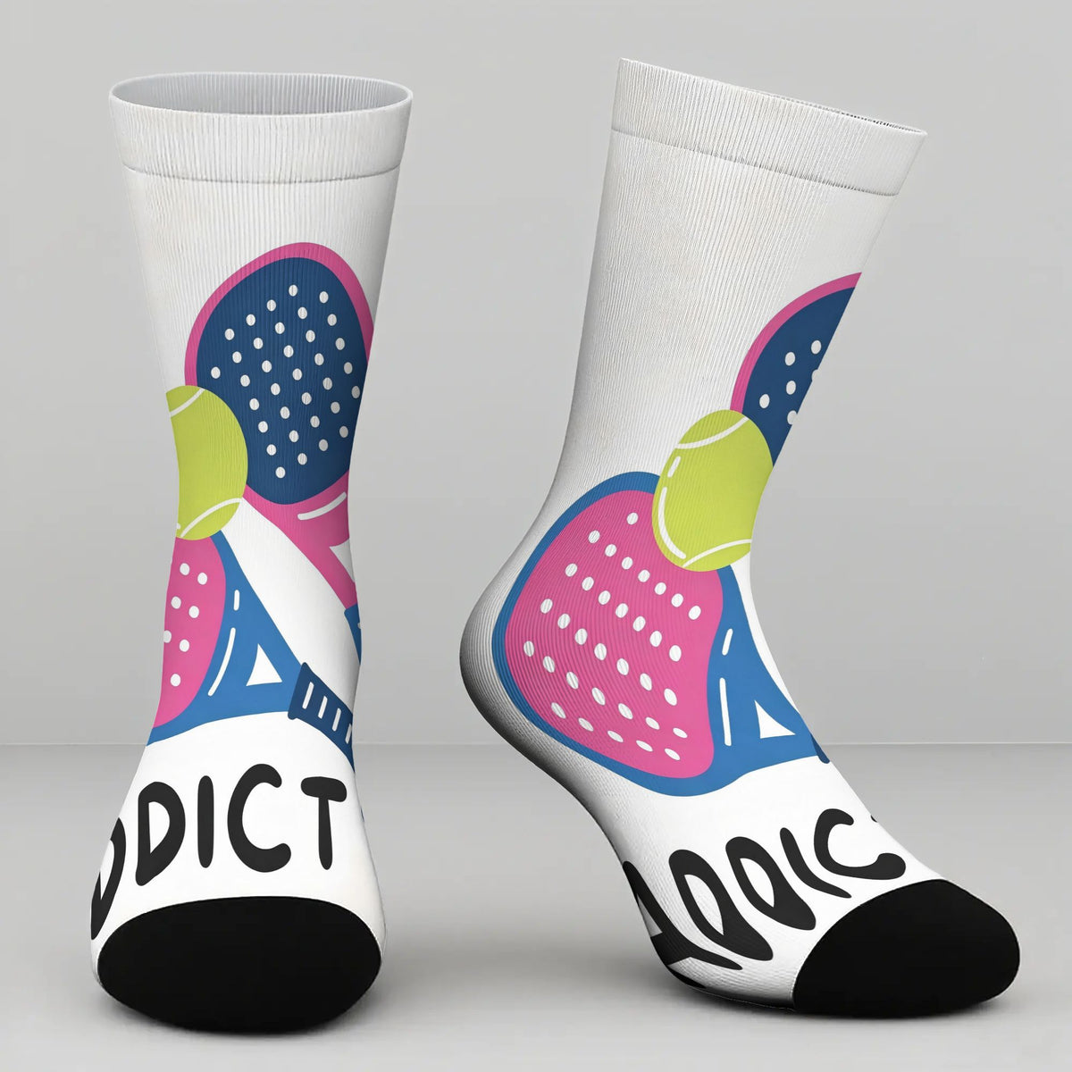 PADEL ADDICT Printed Padel Socks – Colourful Racket Design, Mid-Calf