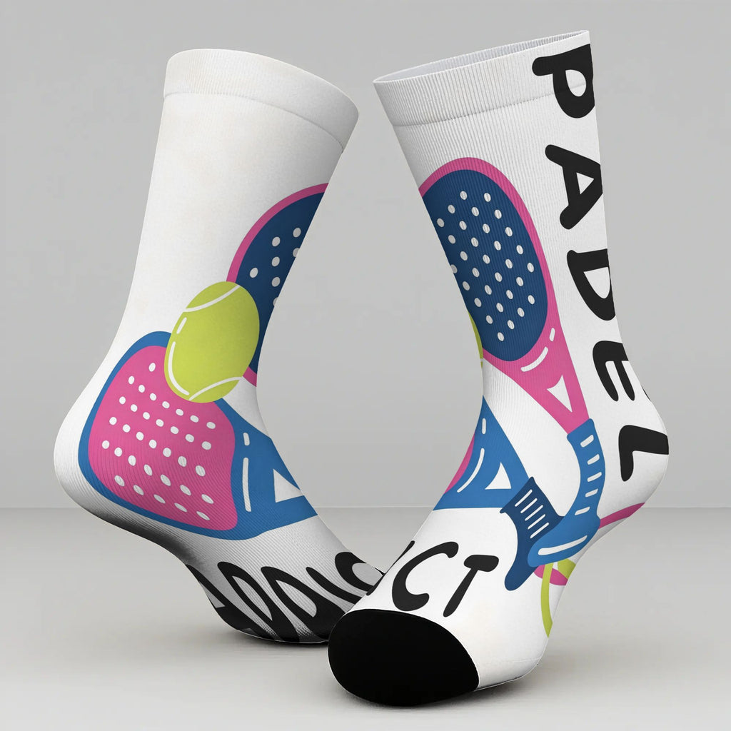 PADEL ADDICT Printed Padel Socks – Colourful Racket Design, Mid-Calf