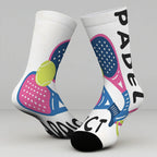 PADEL ADDICT Printed Padel Socks – Colourful Racket Design, Mid-Calf