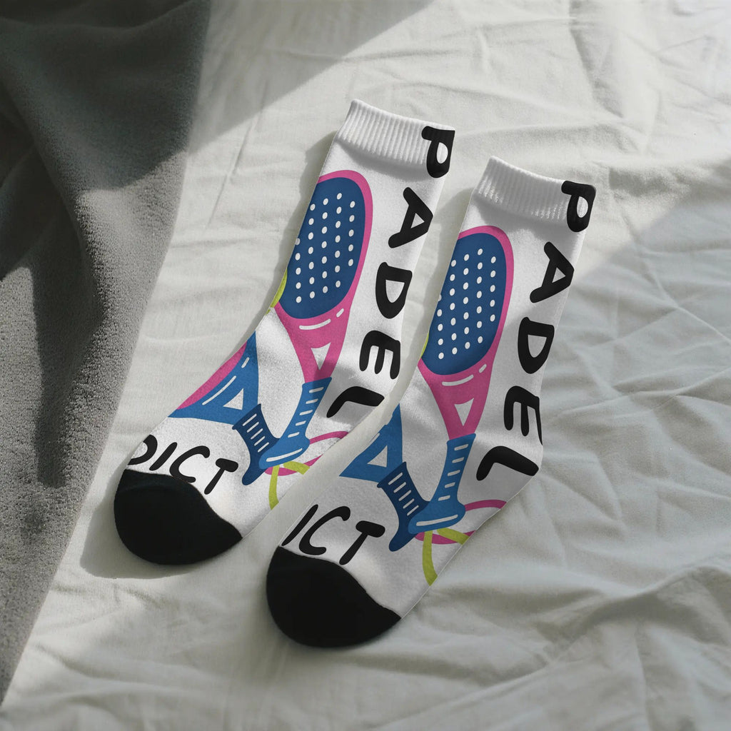 PADEL ADDICT Printed Padel Socks – Colourful Racket Design, Mid-Calf