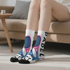 PADEL ADDICT Printed Padel Socks – Colourful Racket Design, Mid-Calf