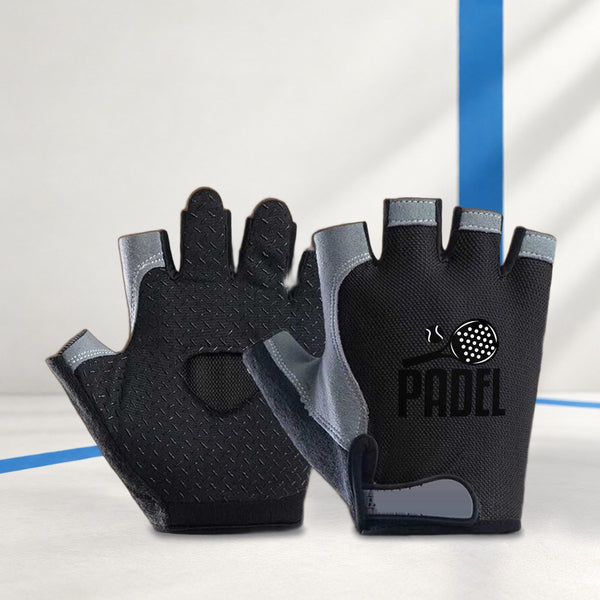Fingerless Padel Gloves with Racket Print – Non-Slip Palm, Pair