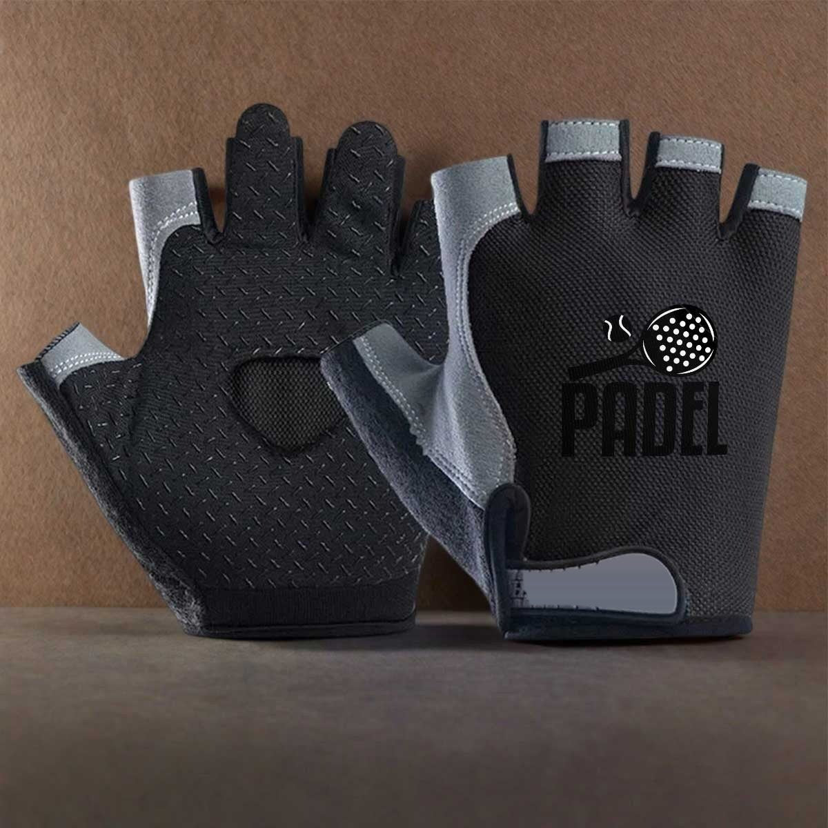 Fingerless Padel Gloves with Racket Print – Non-Slip Palm, Pair