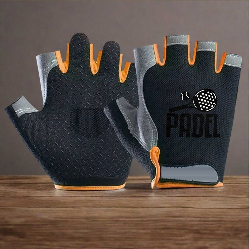 Fingerless Padel Gloves with Racket Print – Non-Slip Palm, Pair