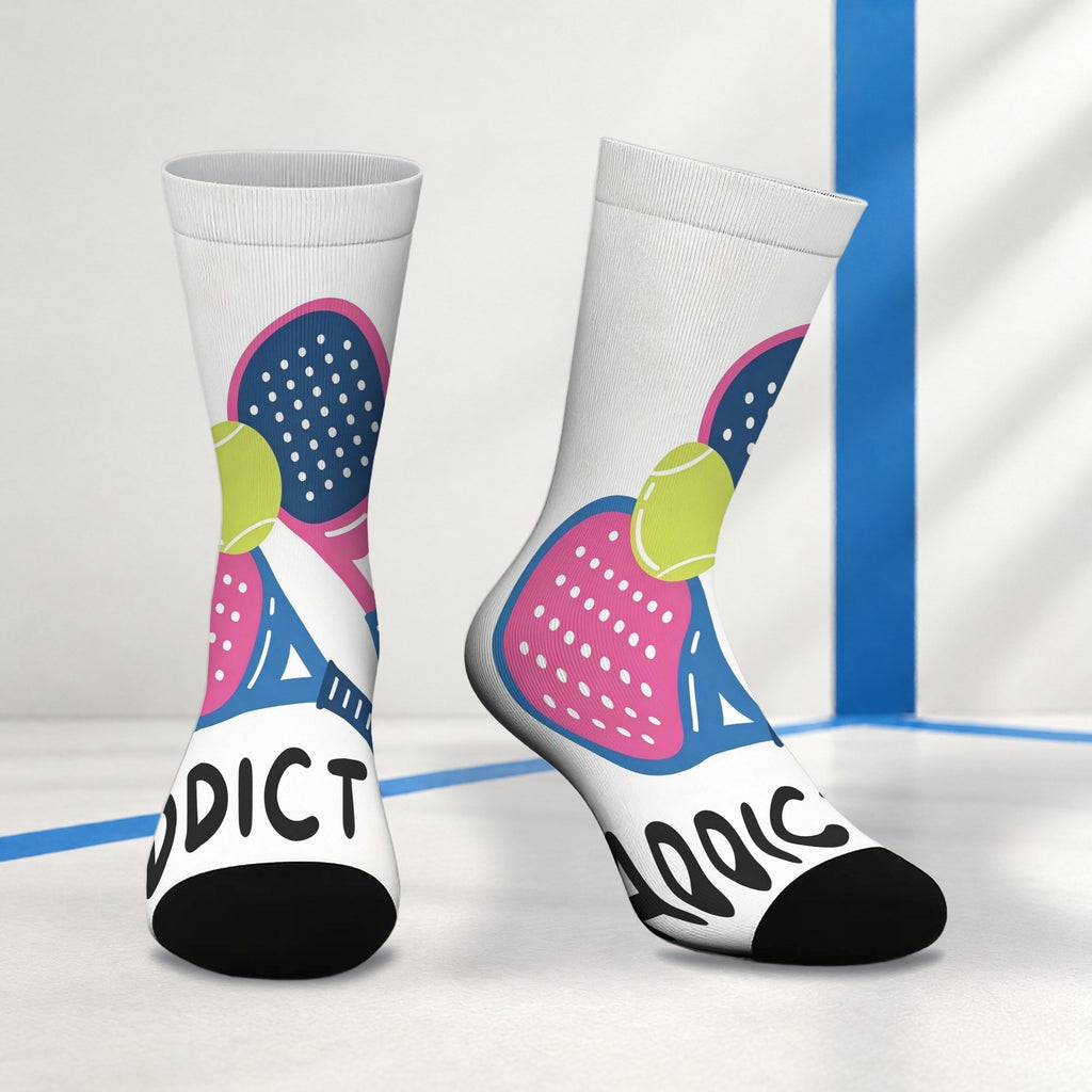 PADEL ADDICT Printed Padel Socks – Colourful Racket Design, Mid-Calf