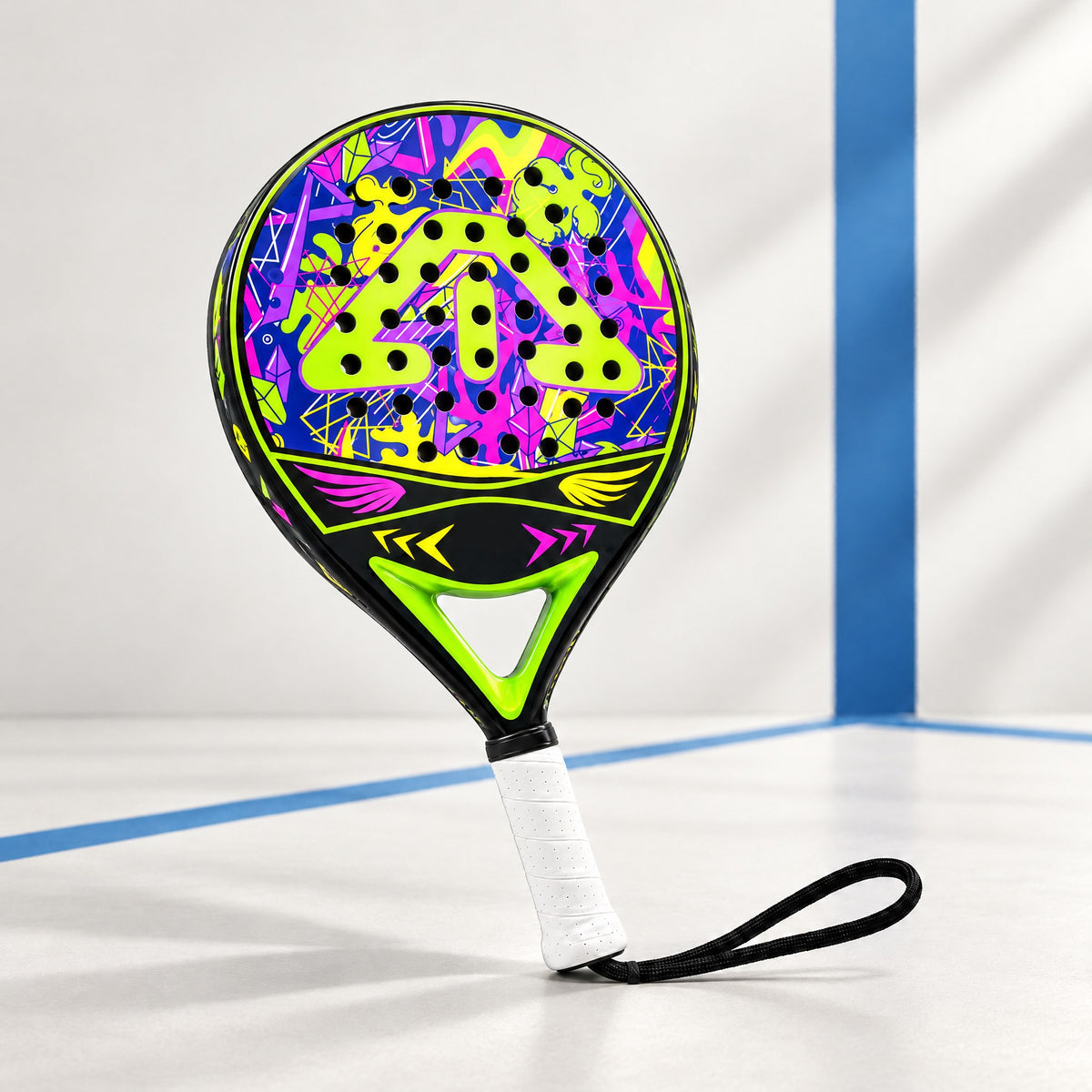 Padelviro Neon Carbon Round Padel Racket with Bag – Green or Yellow