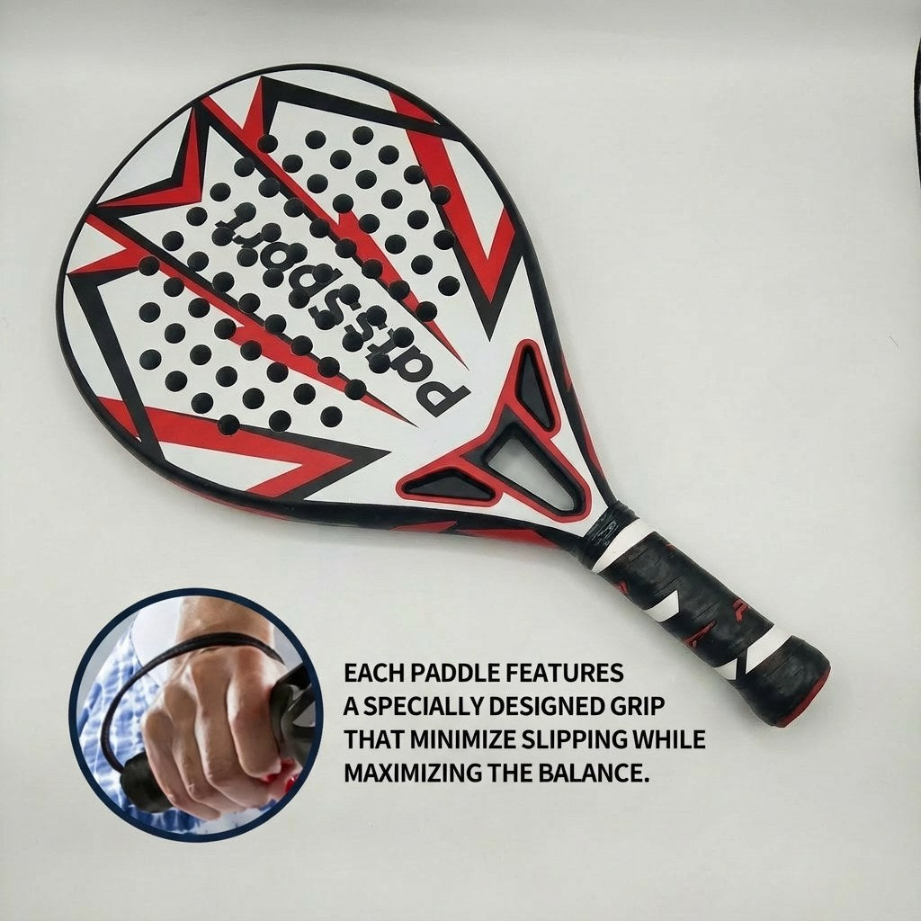 PatsSport Arrow Carbon Padel Racket – White & Red, 365 g