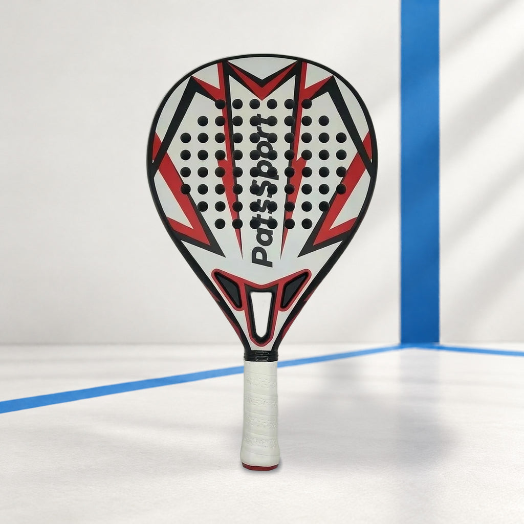 PatsSport Arrow Carbon Padel Racket – White & Red, 365 g