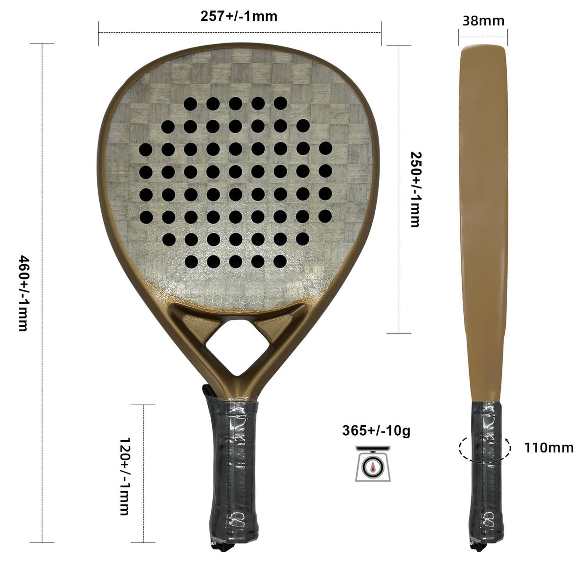 PatsSport Champagne 18K Carbon Padel Racket – Gold Frame, 3D Finish