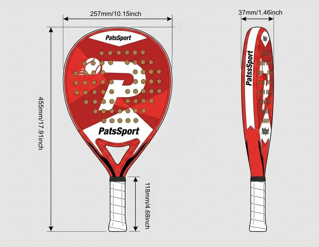 PatsSport Crimson Carbon Diamond Padel Racket – Red, 360g