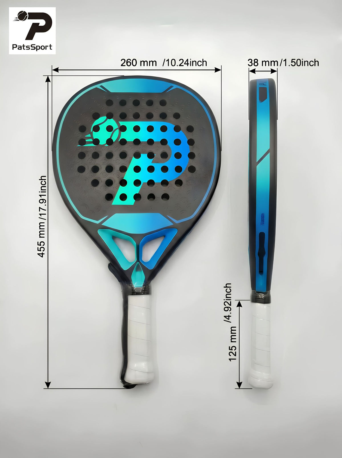 PatsSport Cyclone 18K Carbon Teardrop Padel Racket – 38 mm EVA Core