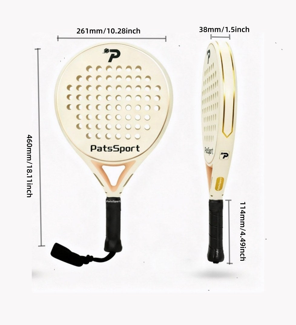 PatsSport Ivory Carbon Round Padel Racket – Cream, Pink Cover Option