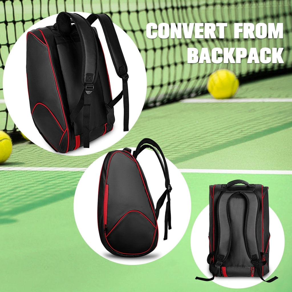 PatsSport Night Padel Racket Backpack – Black with Red Trim