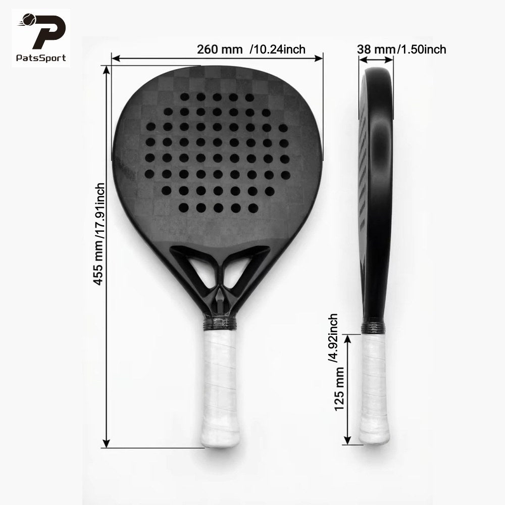 PatsSport Nightfall 18K Carbon Teardrop Padel Racket – All Black