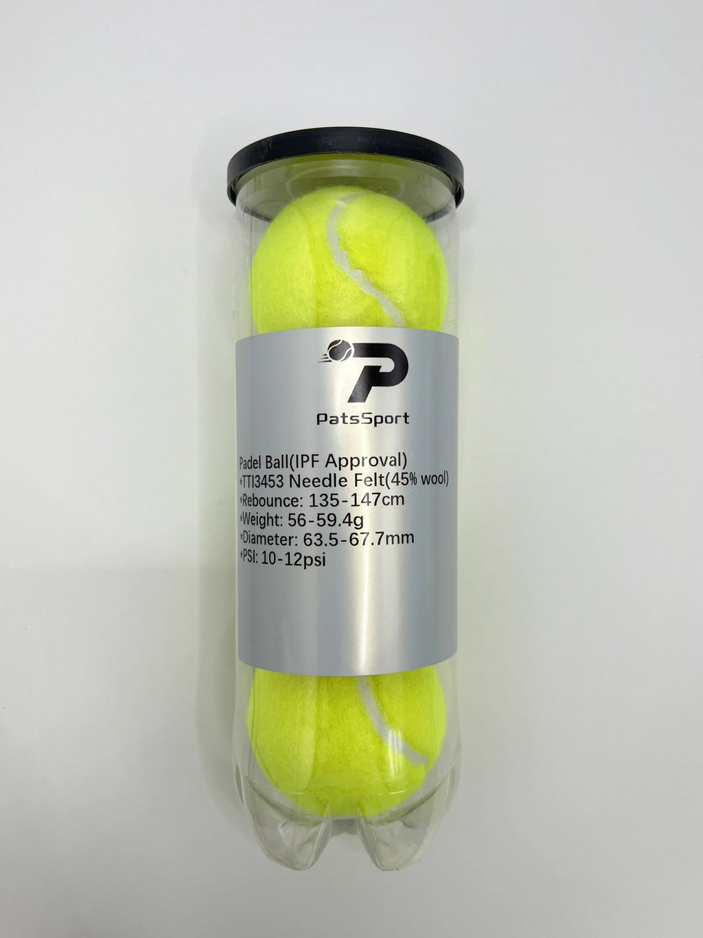 PatsSport Pressurised Padel Balls – Tube of 3, Choice of Wool Felt