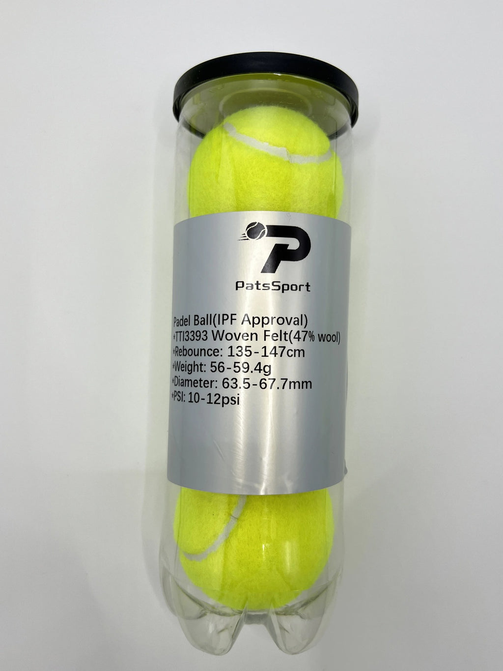 PatsSport Pressurised Padel Balls – Tube of 3, Choice of Wool Felt