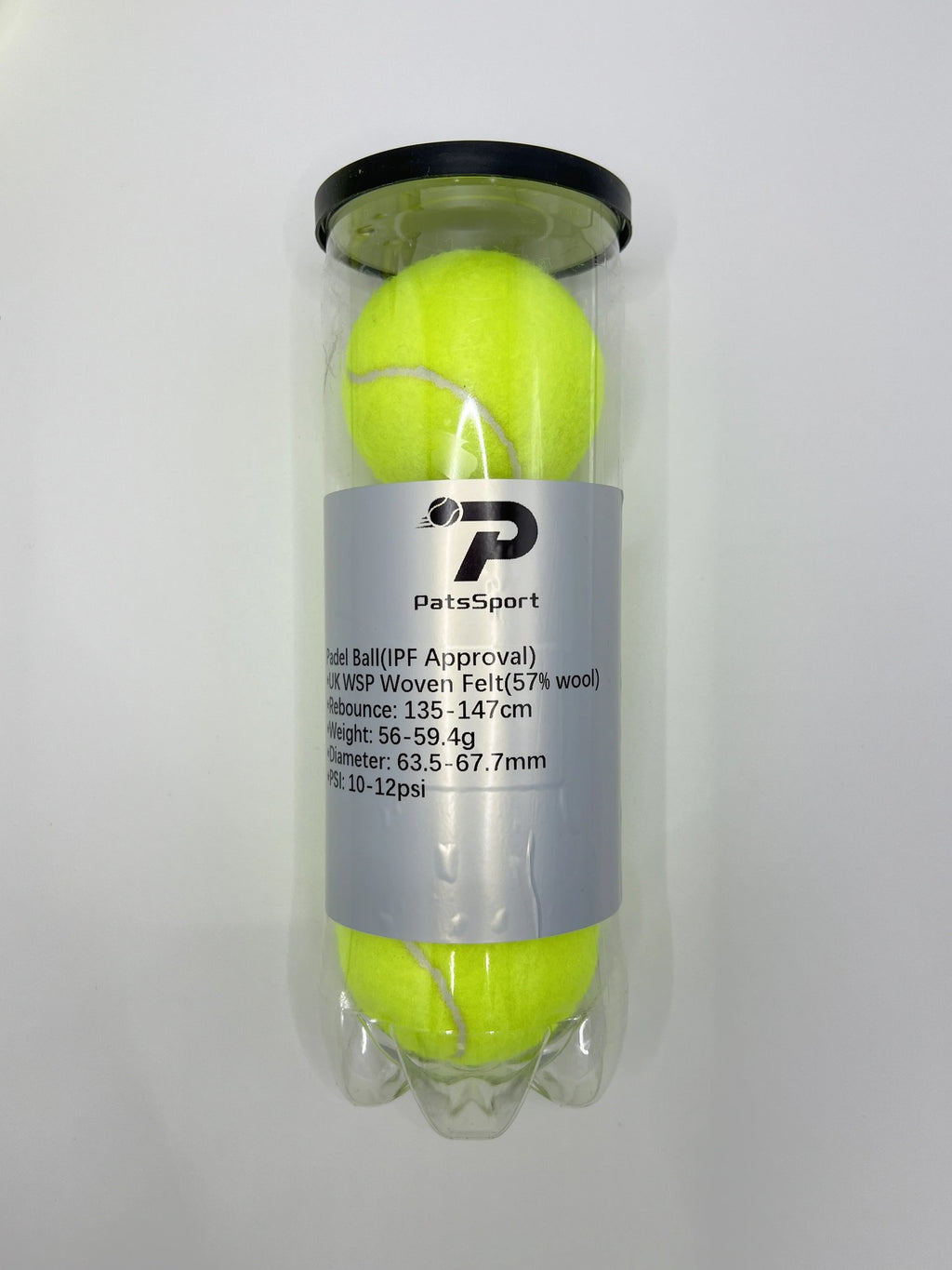 PatsSport Pressurised Padel Balls – Tube of 3, Choice of Wool Felt