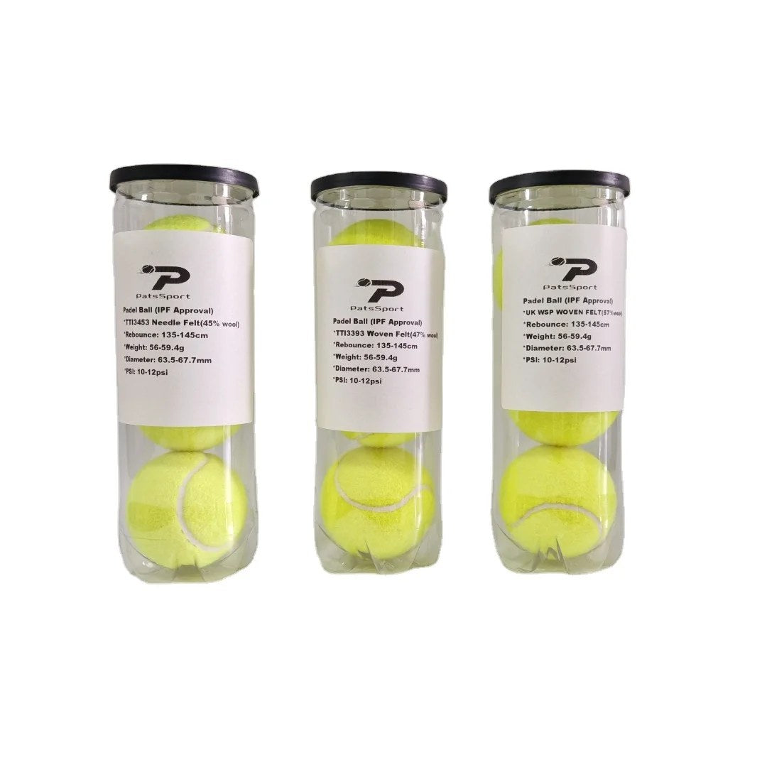 PatsSport Pressurised Padel Balls – Tube of 3, Choice of Wool Felt