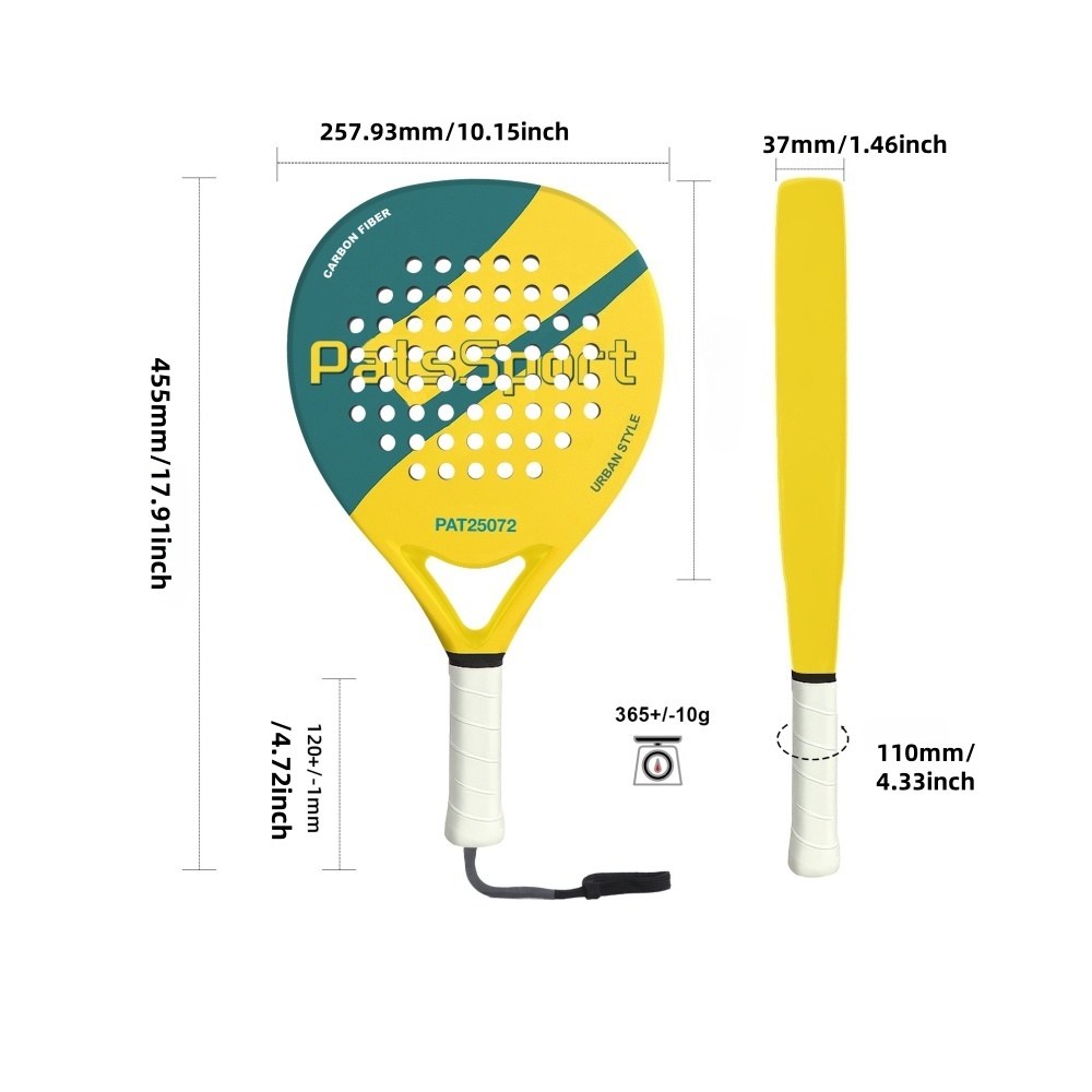 PatsSport Slant Carbon Round Padel Racket – Colour-Block, 360g