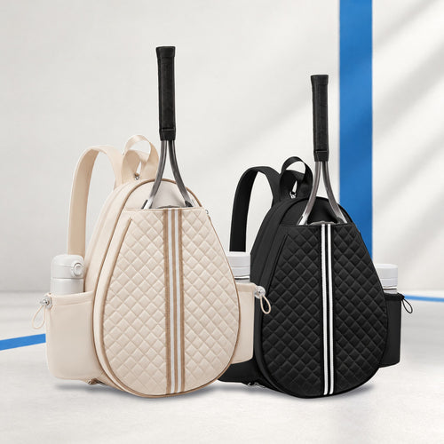 Quilted Padel Racket Backpack with Drawcord Bottle Pockets