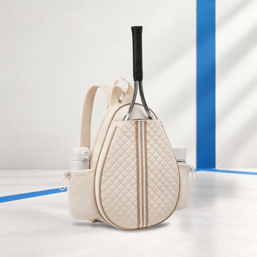 Quilted Padel Racket Backpack with Drawcord Bottle Pockets