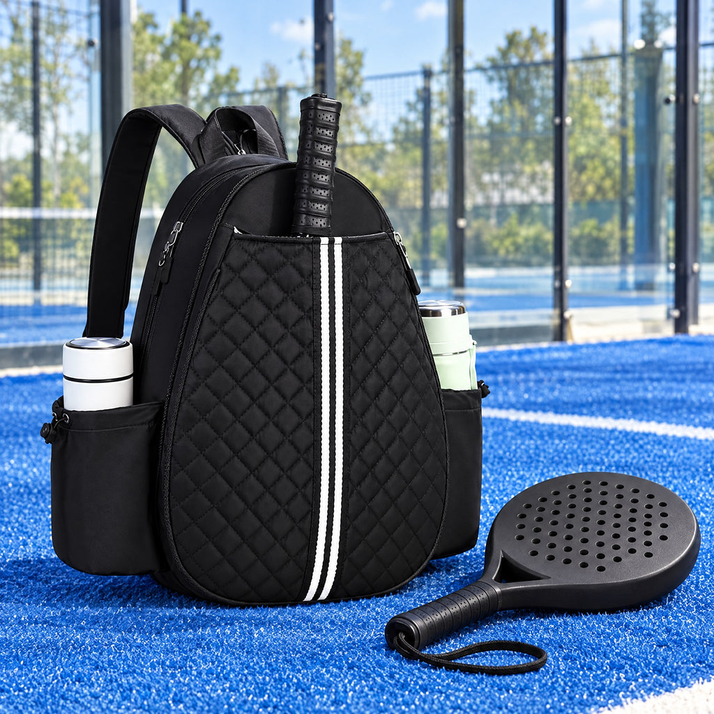 Quilted Padel Racket Sling Backpack with Bottle Pockets