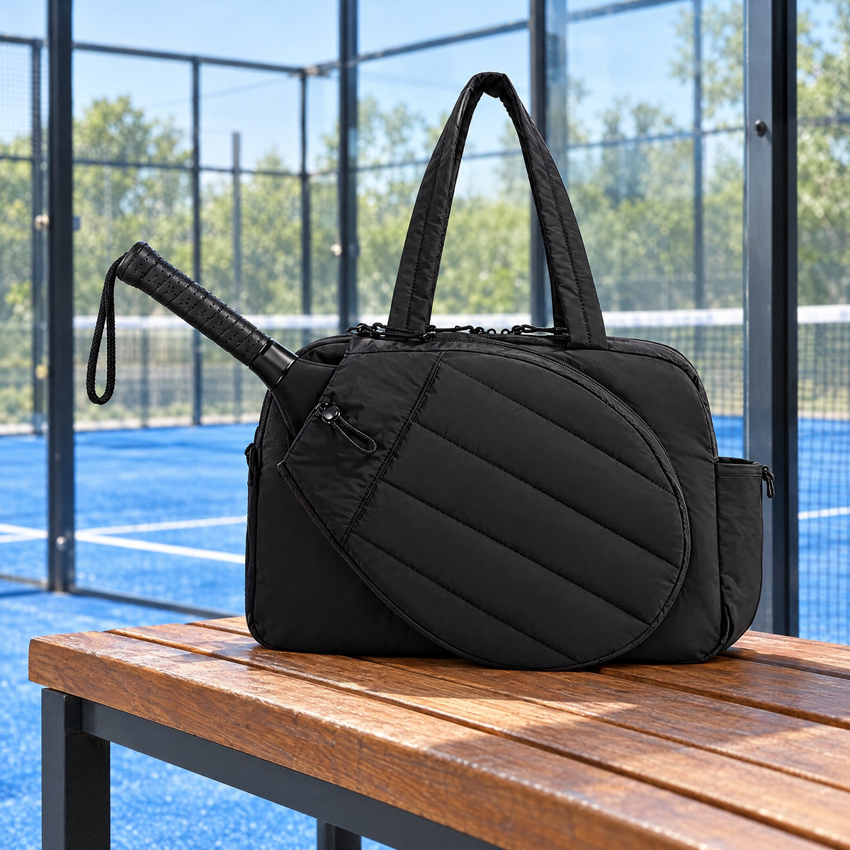 Your racket, protected in the front sleeve