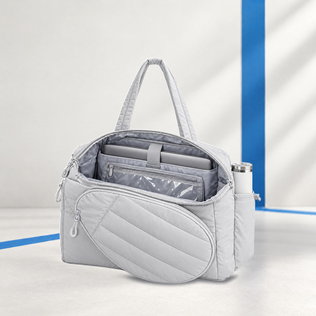 Quilted Padel Tote Bag – Padded Racket Sleeve, Laptop Pocket & Strap